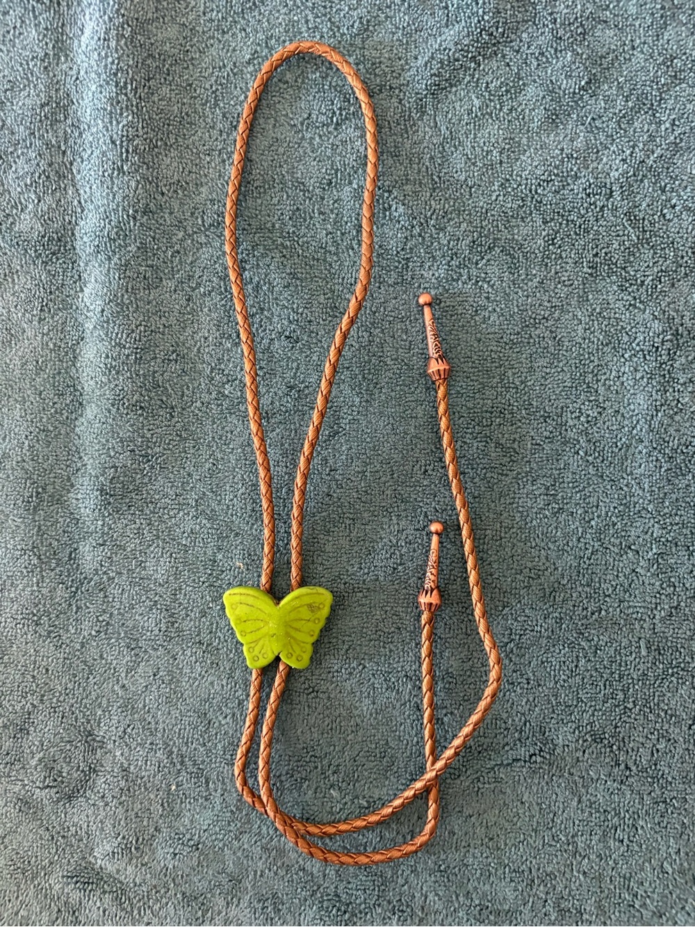 Men's Braided Bolo Tie with Green Butterfly Slide